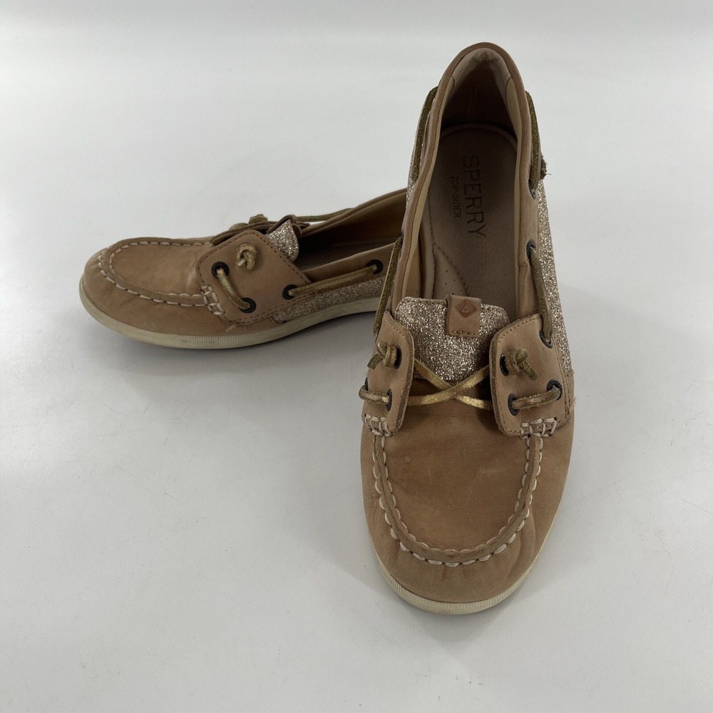 Sperry Angelfish Top-Sider Women 10 M Leather Shimmer Tan Boat Shoe Deck Sparkle